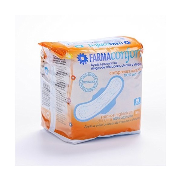 COMPRESAS 100%ALGODON FARMACONFORT ULTRAFINAS DIA ALAS 10 U