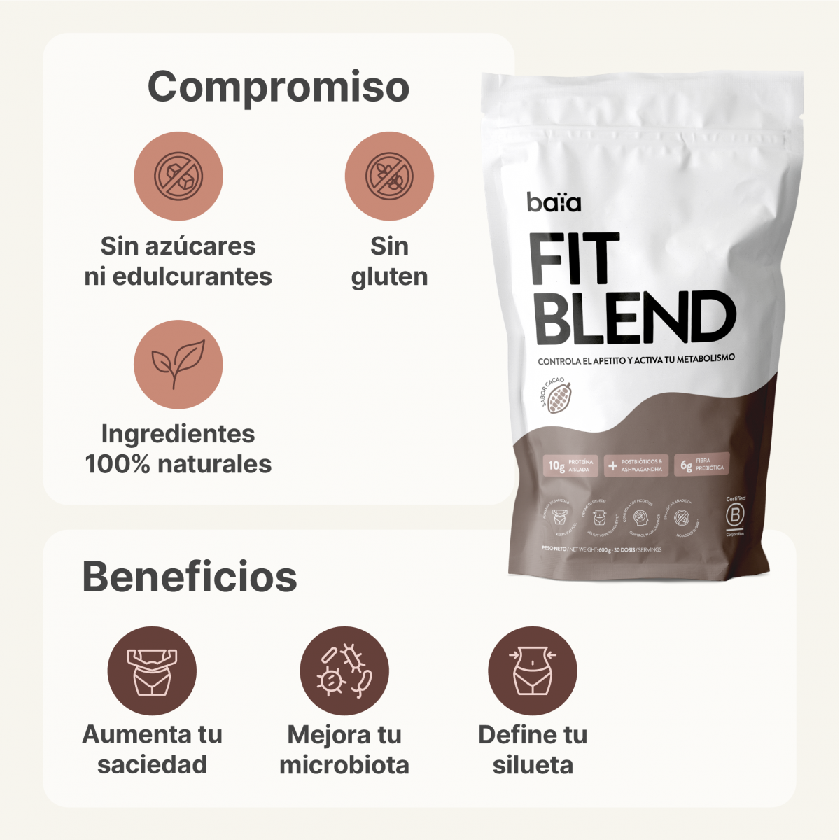 FIT BLEND SABOR CACAO 600 G BAIA FOOD